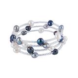 Splendid Pearls Women's Bracelets Dyed - White & Black Dyed Cultured Pearl & Sterling Silver Triple Row Bangle