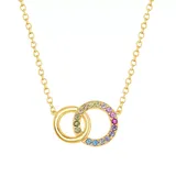 "Sterling Silver Rainbow Cubic Zirconia Double Circle Necklace, Women's, Size: 16-18"" ADJ, Multicolor"