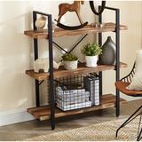 Gracie Oaks Dilworth 3 Tier Library Bookcase Wood/Metal in Brown/Green, Size 40.0 H x 35.43 W x 13.0 D in | Wayfair