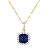 "Celebration Gems 10K Yellow Gold 7mm Cushion Gemstone Pendant Necklace, Women's, Size: 18"", Blue"