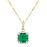 "10K Yellow Gold 7mm Cushion Simulated Emerald & Created White Sapphire Pendant Necklace, Women's, Size: 18"", Green"