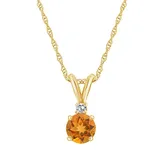 "Celebration Gems 14K Yellow Gold 6mm Round Gemstone & Diamond Accent Pendant Necklace, Women's, Size: 18"", Orange"