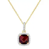 "10K Yellow Gold 7mm Cushion Pendant Necklace, Women's, Size: 18"", Red"