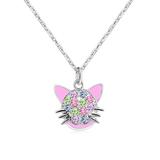 Chanteur Designs Girls' Necklaces pink - Pink Crystal & Silvertone Cat Pendant