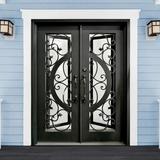 ALEKO Vine & Curve Prehung Front Entry Door w/ Square Top & Threshold Metal in Brown, Size 81.0 H x 62.0 W in | Wayfair IDQD38