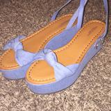 American Eagle Outfitters Shoes | Embroidered Denim Platform Sandals Brand New Ae | Color: Blue/White | Size: 9
