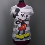 Disney Tops | Disney Gray & White Striped Mickey Sketch Tee | Color: Gray/White | Size: Lj