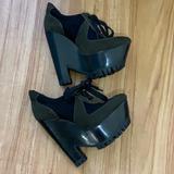 Burberry Shoes | Burberry Green Olive Rare Platform Wedges Size 5 | Color: Black/Green | Size: 5
