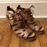 Anthropologie Shoes | Coque Terra Gold Leather Heeled Sandals | Color: Gold | Size: 7