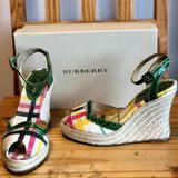 Burberry Shoes | Burberry Espadrille Wedge Sandals | Color: Green/Tan | Size: 8