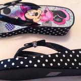 Disney Shoes | Disney Minnie Mouse Girls New Sizes 2m Or 4.5m Flip Flops Wedge 1 34 | Color: Black/Pink | Size: Various