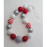 Kenzie's Boutique Girls' Necklaces - Silver & Red Christmas Bead Necklace