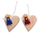 Wood ornaments, 'Heart of Angels' (pair)