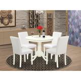 Charlton Home® Schoonover 5 - Piece Solid Wood Rubberwood Dining Set Wood/Upholstered Chairs in White, Size 29.5 H in | Wayfair