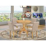 Charlton Home® Schooley 4 - Person Rubberwood Solid Wood Dining Set Wood/Upholstered Chairs in Brown, Size 30.0 H in | Wayfair