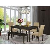 Alcott Hill® Melva 6 - Piece Rubber Solid Wood Dining Set Wood/Upholstered Chairs in Brown, Size 30.0 H in | Wayfair