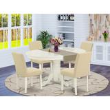 Alcott Hill® Lesa 5 - Piece Butterfly Leaf Rubberwood Solid Wood Dining Set Wood/Upholstered Chairs in White, Size 30.0 H in | Wayfair