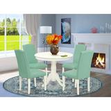 Alcott Hill® Pamala 4 - Person Solid Wood Rubberwood Dining Set Wood/Upholstered Chairs in White, Size 30.0 H in | Wayfair