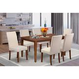 Alcott Hill® Maryellen 6 - Person Rubber Solid Wood Dining Set Wood/Upholstered Chairs in Brown, Size 30.0 H in | Wayfair