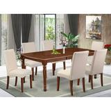 Alcott Hill® Mariann 7 - Piece Extendable Rubber Solid Wood Dining Set Wood/Upholstered Chairs in Brown, Size 30.0 H in | Wayfair