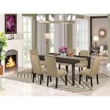 Alcott Hill® Lyn 7 - Piece Extendable Solid Wood Dining Set Wood/Upholstered Chairs in Brown, Size 30.0 H in | Wayfair