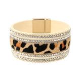 Streetregion Women's Bracelets Beige - Beige Cheetah & Cubic Zirconia Bracelet