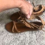 American Eagle Outfitters Shoes | American Eagle Suede Ankle Fringe Sandals | Color: Brown/Tan | Size: 6