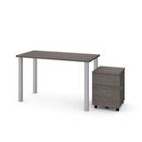 "2 Piece 24"" X 48"" Table w/ Square Metal Legs & Mobile Filing Cabinet in Bark Gray - Bestar 65885-47"