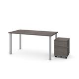 "2 Piece 30"" X 60"" Table w/ Square Metal Legs & Mobile Filing Cabinet in Bark Gray - Bestar 65895-47"