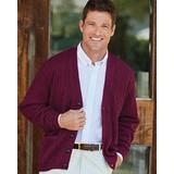 Men's John Blair® Cable Front Cardigan, Wine Red L Tall