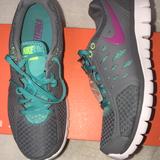 Nike Shoes | Flex Run Nike Wmns Gray Pink Neon Aqua White Comfy Lace Up Women 8.5 Brand New | Color: Gray/Pink | Size: 8.5