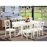 August Grove® Woolverton 9 - Piece Extendable Rubberwood Solid Wood Dining Set Wood/Upholstered Chairs in Brown/White, Size 30.0 H in | Wayfair