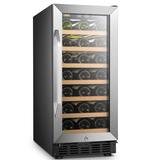 Lanbo 33 Bottle Freestanding Refrigeration Single Zone Wine Refrigerator in Black/Gray, Size 34.4 H x 25.4 W x 15.0 D in | Wayfair LW33S