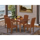 Winston Porter Saini 5 - Piece Extendable Rubberwood Solid Wood Dining Set Wood/Upholstered Chairs in Brown | Wayfair