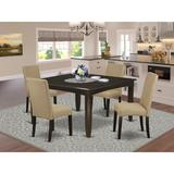 Winston Porter Markeshia 5 - Piece Extendable Rubberwood Solid Wood Dining Set Wood/Upholstered Chairs in Brown | Wayfair