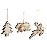 The Holiday Aisle® 3 Piece Wood & Metal Hanging Figurine Ornament Set Plastic in Gray, Size 5.88 H x 5.75 W x 1.0 D in | Wayfair