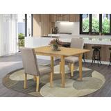 Winston Porter Habgood Rubberwood Solid Wood Dining Set Wood/Upholstered Chairs in Gray/Brown | Wayfair E61407959E194840A924B1FEB2B342DE