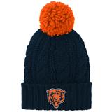 Girls Youth Navy Chicago Bears Team Cable Cuffed Knit Hat with Pom