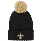 Girls Youth Black New Orleans Saints Team Cable Cuffed Knit Hat with Pom