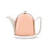 Gracie Oaks Obryant Ceramic/Stainless Steel Teapot Porcelain China/ in White, Size 5.4" H x 6.3" W x 9.3" D | Wayfair