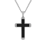 "Men's Stainless Steel & Faux Leather Diamond Accent Cross Pendant Necklace, Size: 24"", Grey"