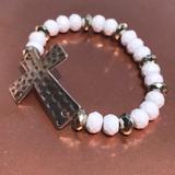 Anthropologie Jewelry | New, Anthropologie, White Beaded Bracelet W Silver Cross Charm | Color: Silver/White | Size: 6 12