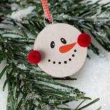 The Holiday Aisle® Christmas Wood Snowman Ball Ornament Wood in Brown/Red/White, Size 2.99 H x 2.99 W x 0.35 D in | Wayfair