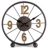Gerson 94794 - 9.60"L x 1.75"W x 10.25"H Black Metal Table Clock with Antique Gold Numbers Wall Decor Clocks