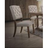 Bernard Side Chair (Set of 2) in Cream Linen & Weathered Oak - Acme Furniture 66187