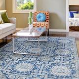 Blue Area Rug - Bungalow Rose Hallsville Sari Sapphire Area Rug Polyester in Blue, Size 96.0 W x 0.27 D in | Wayfair