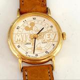 Disney Accessories | 1987 Vintage Mickey Mouse Watch | Color: Gold/Tan | Size: Os