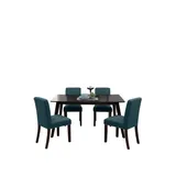 Handy Living Caribbean Blue Windsor 5 Piece Rectangle Table in Espresso Finish & Armless Upholstered Dining Chairs with Nailhead Trim