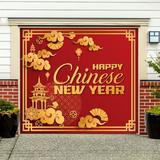 The Holiday Aisle® Happy Chinese New Year Car Garage Door Mural Plastic in Red, Size 84.0 H x 96.0 W x 1.0 D in | Wayfair
