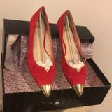 Victoria's Secret Shoes | *Vintage* Suede Pointy Gold Tip | Color: Gold/Red | Size: 8.5